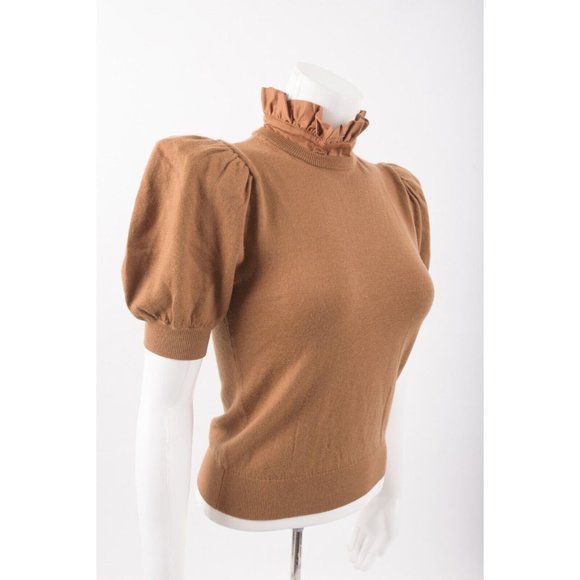 Alice & Olivia Womans Knit Sweater Top Shirt Size S Puff Sleeve Camel Brown NWT - Picture 5 of 7